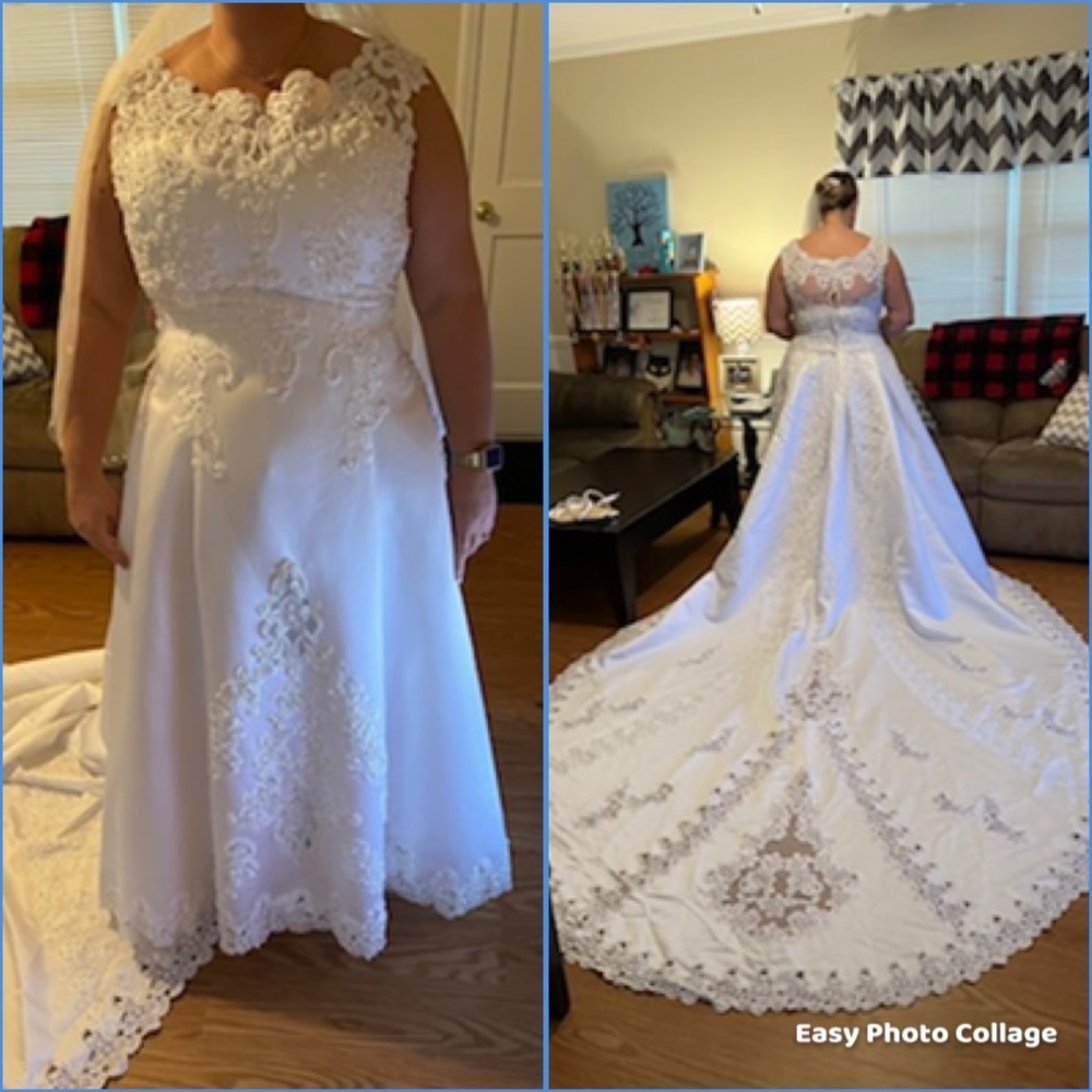 David’s bridal cap sleeve lace wedding dress